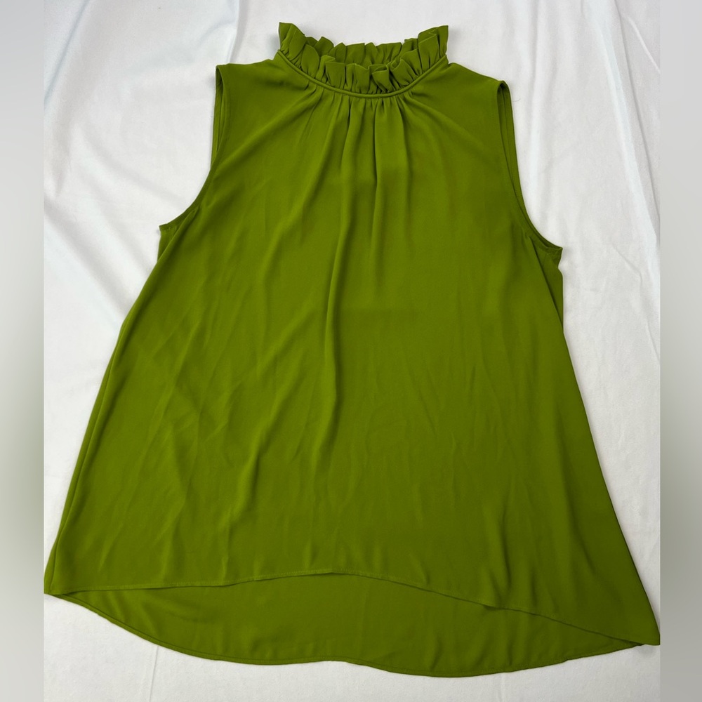Ann Taylor Green Ruffle Neck Sleeveless Blouse Top - XSmall